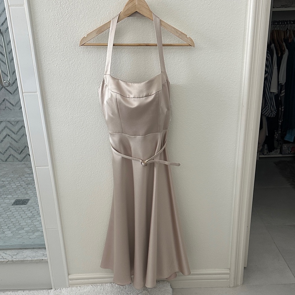 Laundry By Shelli Segal Beige Satin Midi Dress